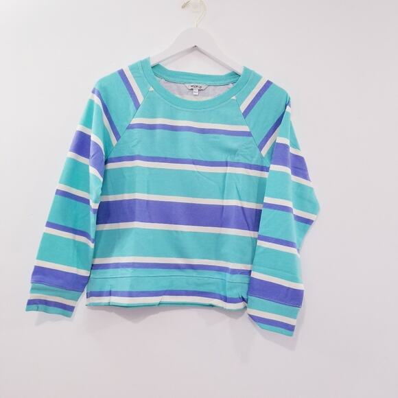 WILDFOX Blue Stripes Super Soft Sweatshirt & Short Lounge Co-Ord Sets - Picture 2 of 5